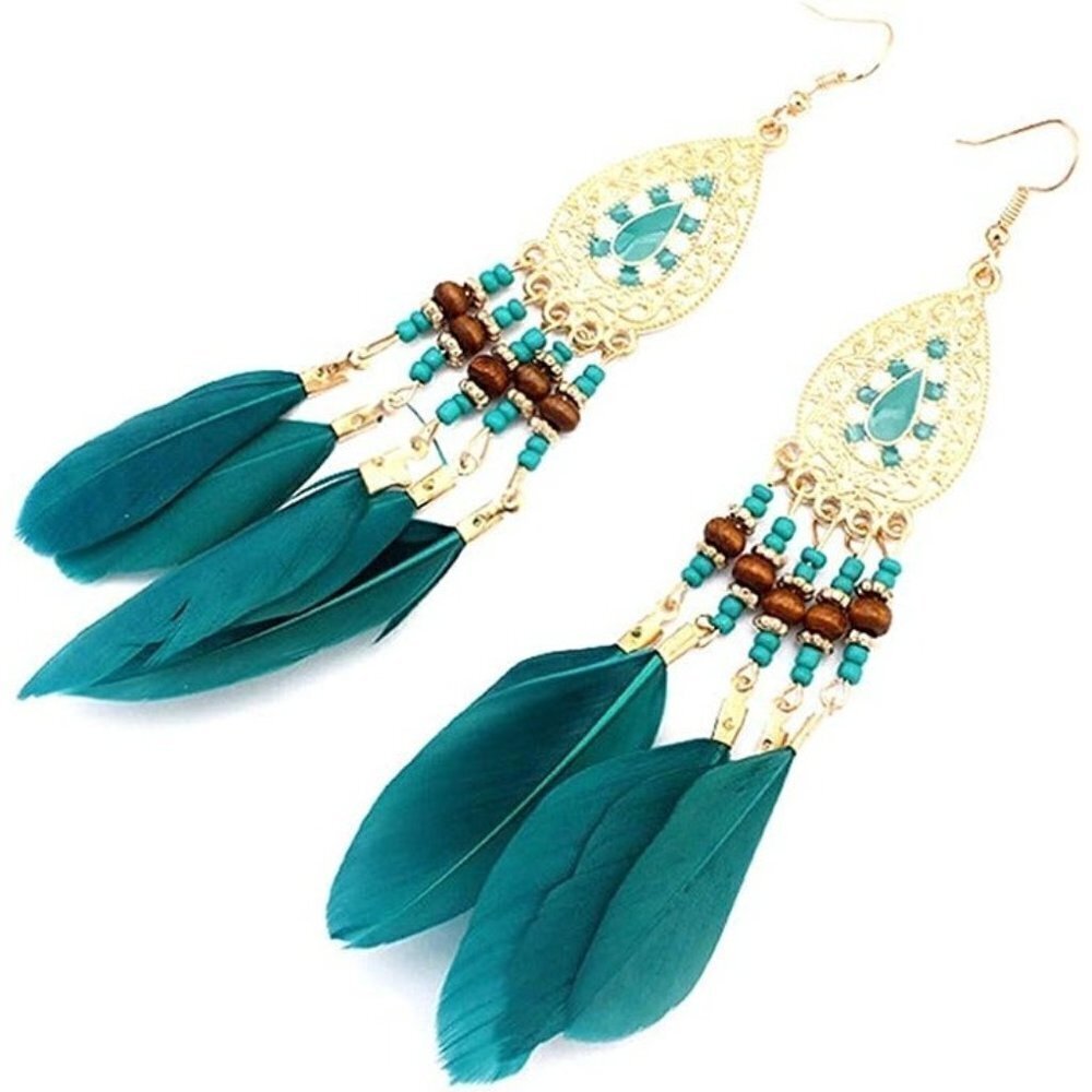 Bohemian Feather Long Earrings Boho Chic Dangle Earring